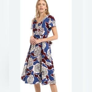 MaxMara Navy and White Floral Midi Dress